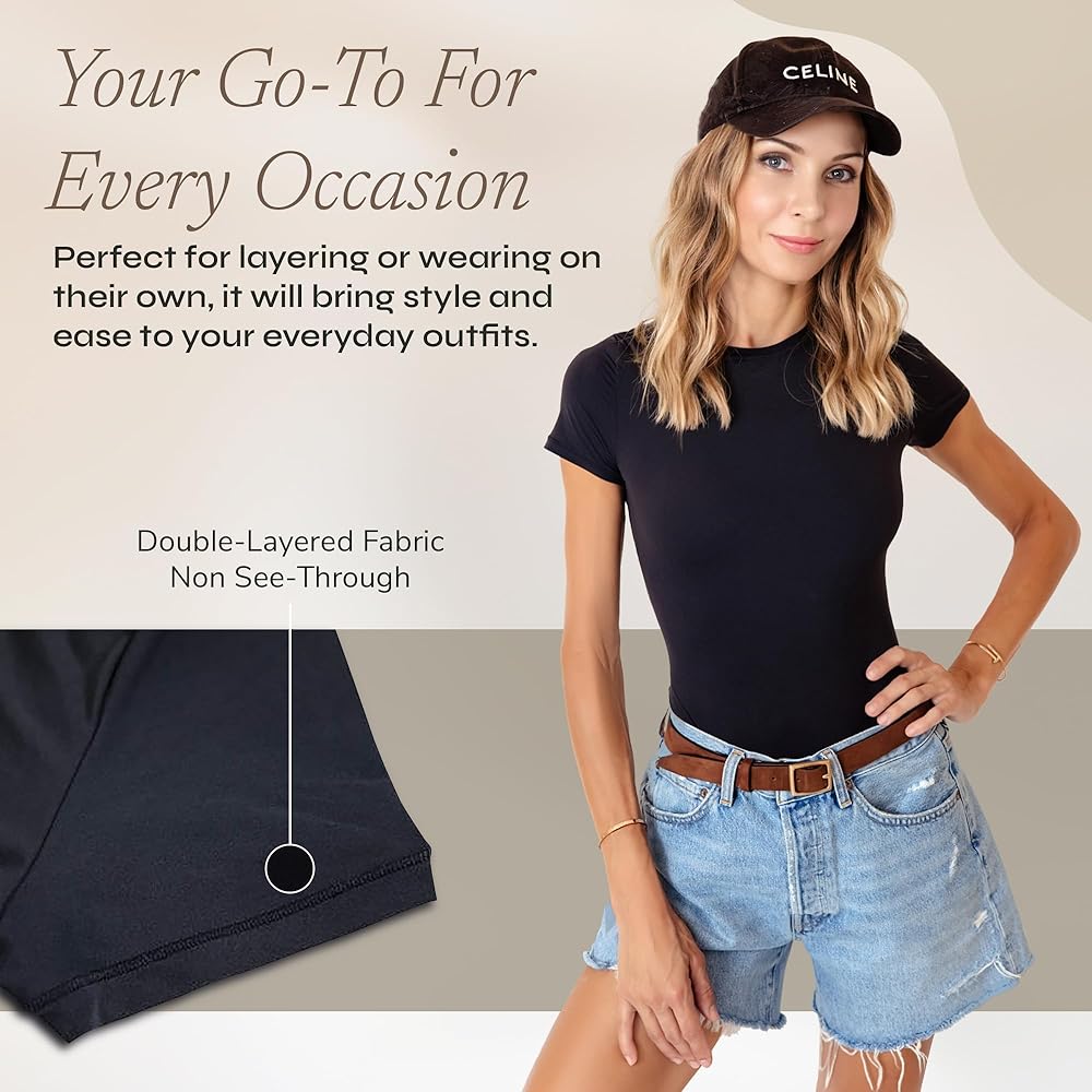 QUINTESSENCE shapewear bodysuit t-shirt (black, S) at Amazon